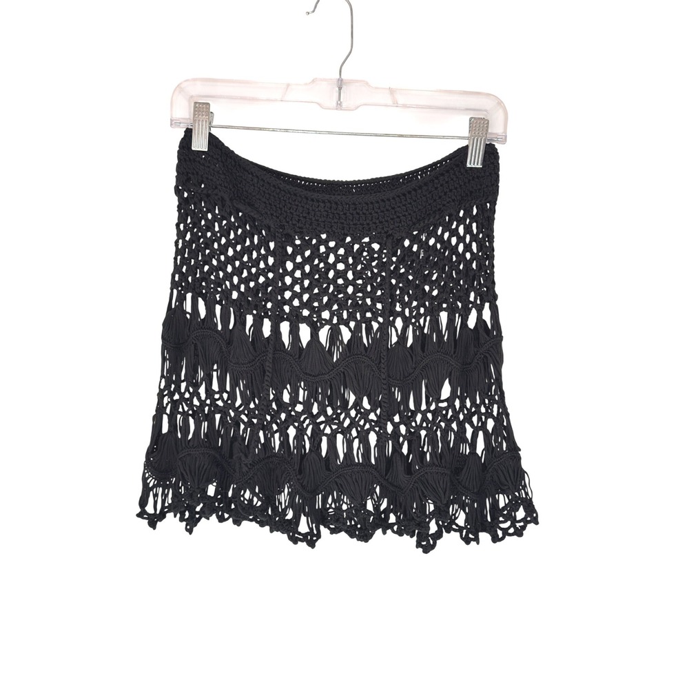 Women's Crochet Swim Coverup Skirt Black Open Knit Beach Resort Vacation Small